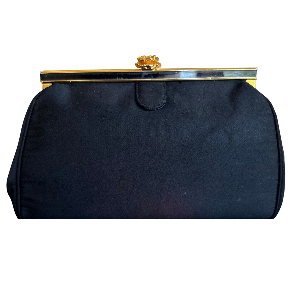 Bienen Davis Black Satin Kiss Lock Clutch‎ Evening Handbag Evening Bag